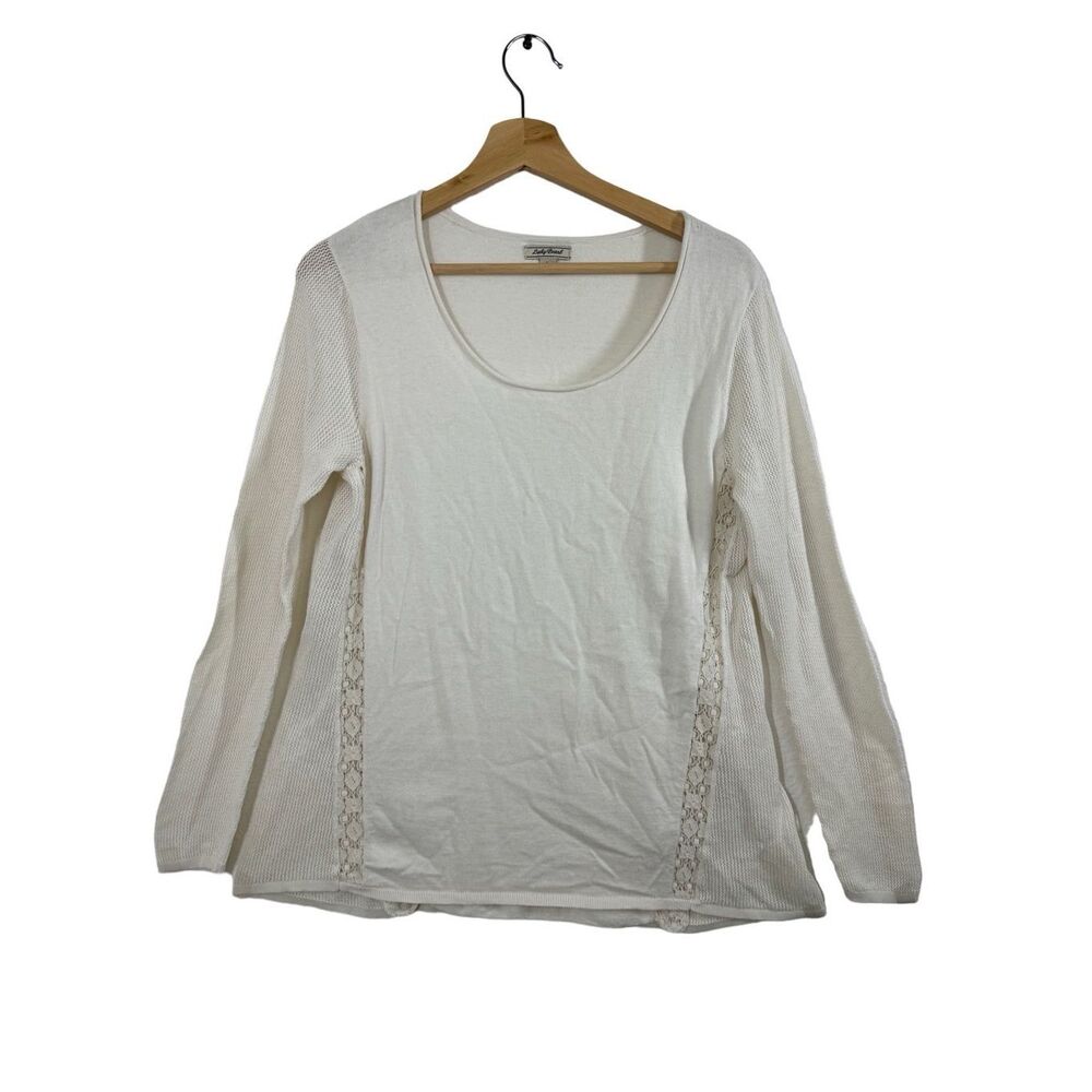Lucky Brand White Long Sleeve Inset Lace Tunic Top Size L Cashmere Blend